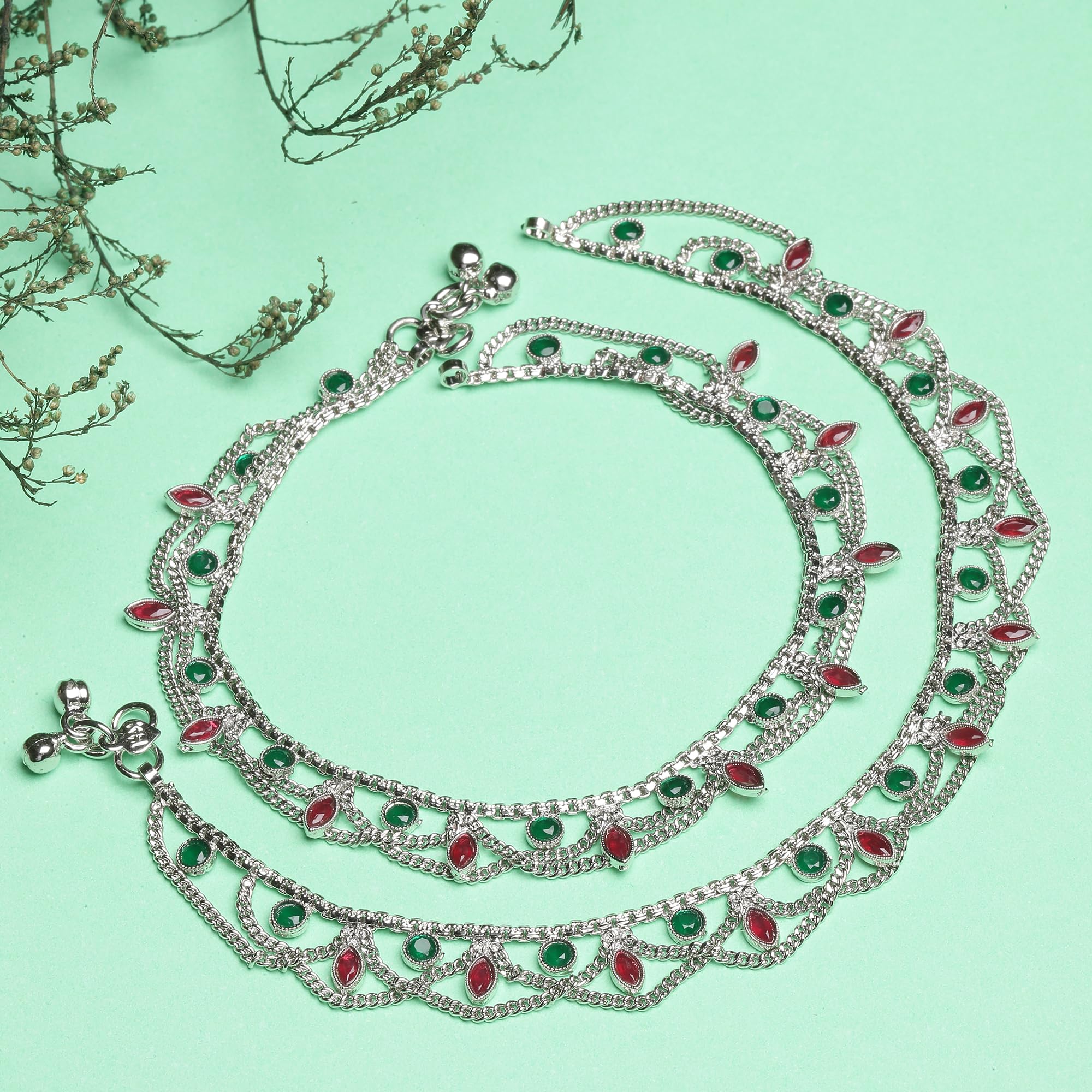 American Diamond Studded Copper Pair of Anklets Jewellery